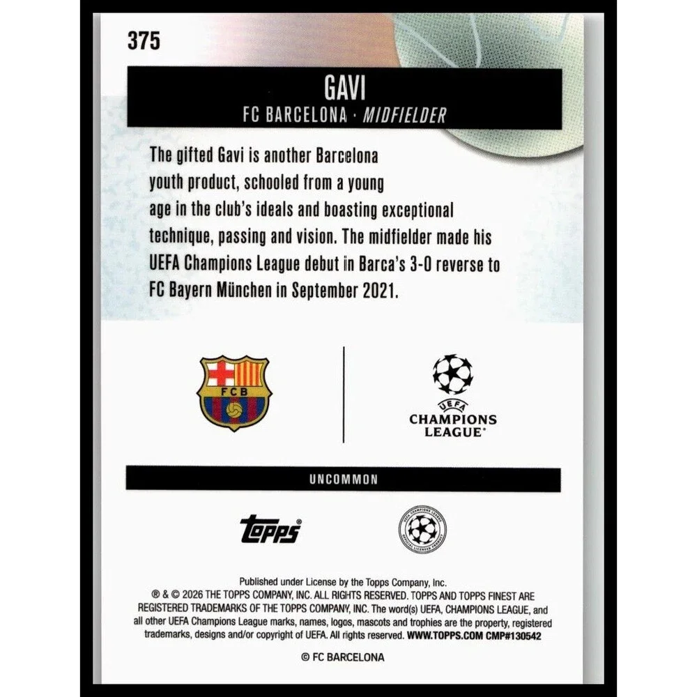 2025-26 Finest UEFA Gavi #375 FC Barcelona Uncommon